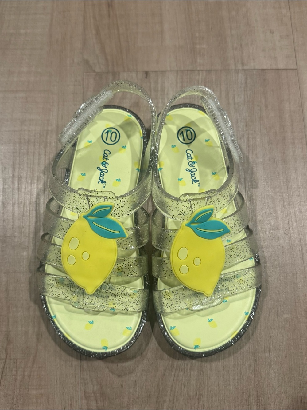 Cat & Jack Glitter Lemon Jelly Sandals - Yellow & Teal Accent